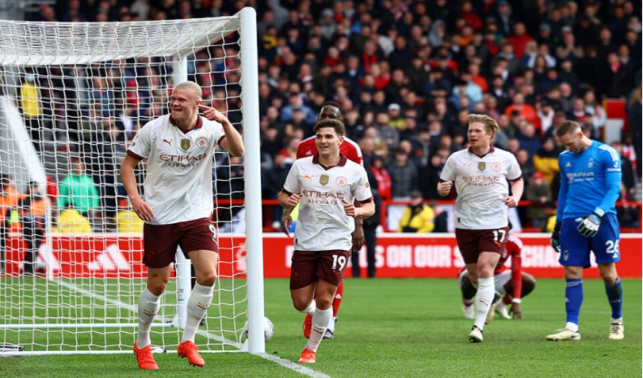 英超-曼城2-0诺丁汉森林少赛一场落后枪手1分 哈兰德破门